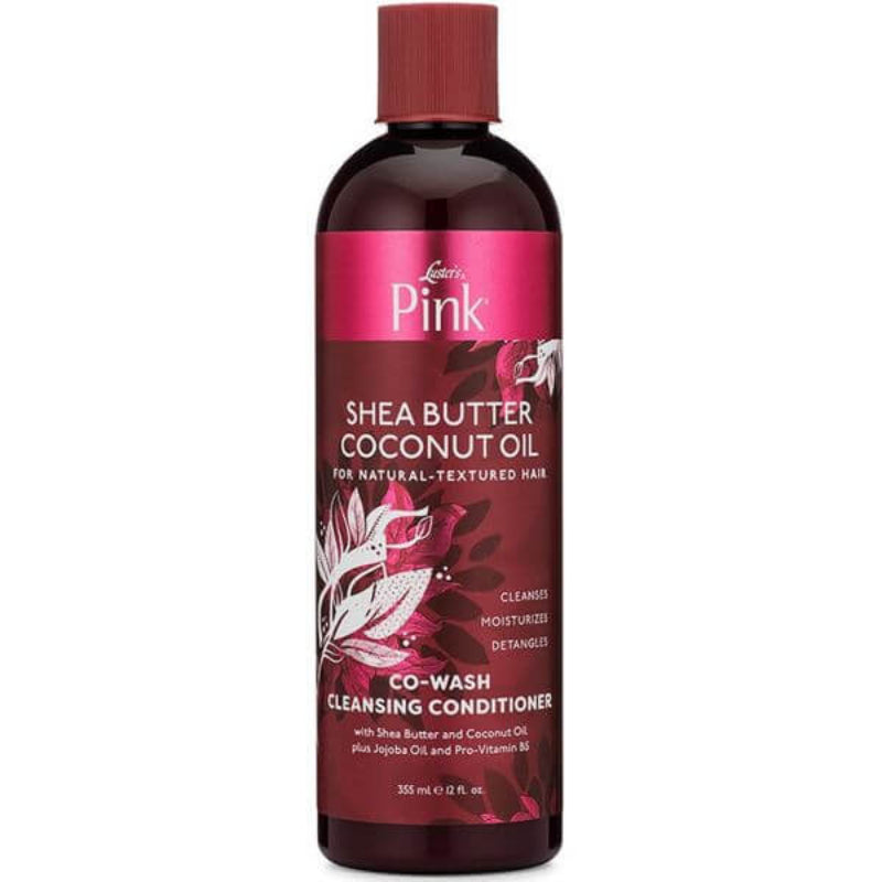 Luster's Pink Shea Butter Coconut Oil Co-Wash Conditioner 12oz bottle for natural curly hair care, sulfate-free moisturizing formula