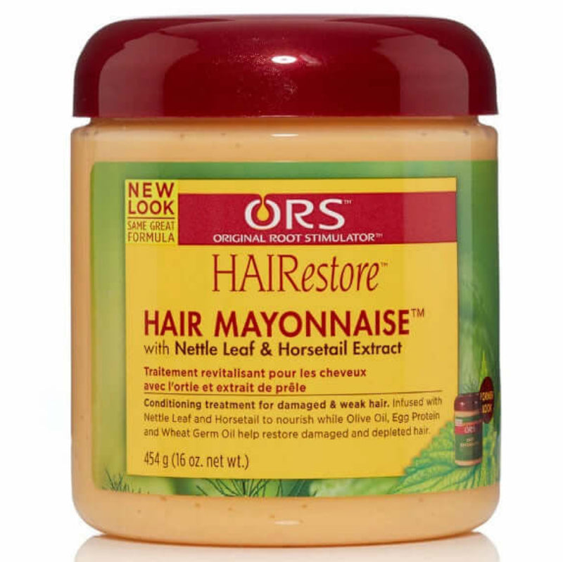 ORS Olive Oil Hair Mayonnaise 16oz jar – deep conditioning treatment for dry, damaged hair with olive oil and protein to strengthen and moisturize.