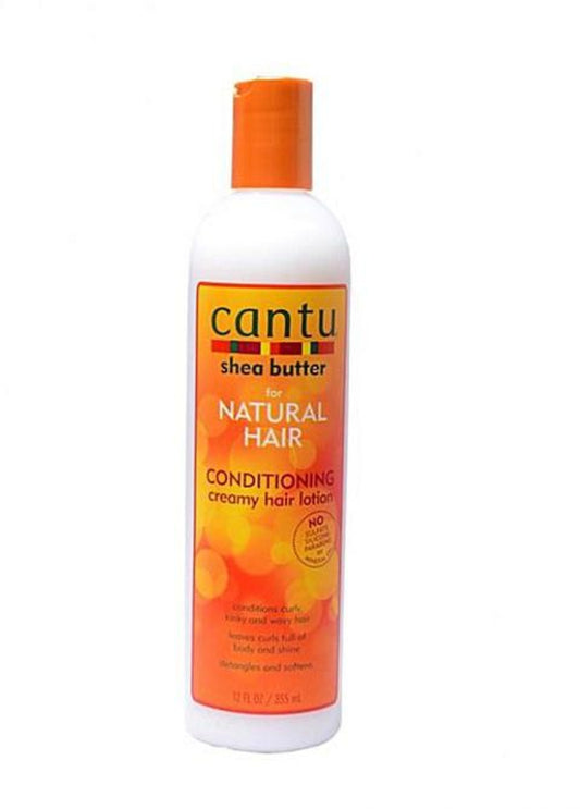 Cantu Shea Butter Creamy Hair Lotion for moisturizing and strengthening dry, damaged hair.