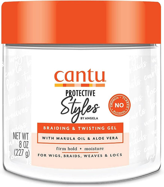 Cantu Protective Styles Braiding & Twisting Gel 8oz jar for long-lasting hold and smooth styling.