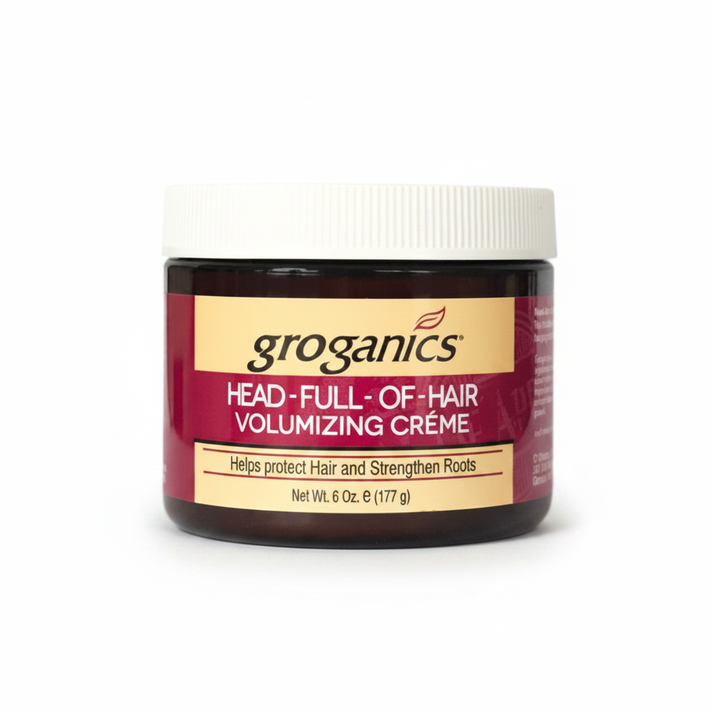 Groganics hair care product jar on a white background