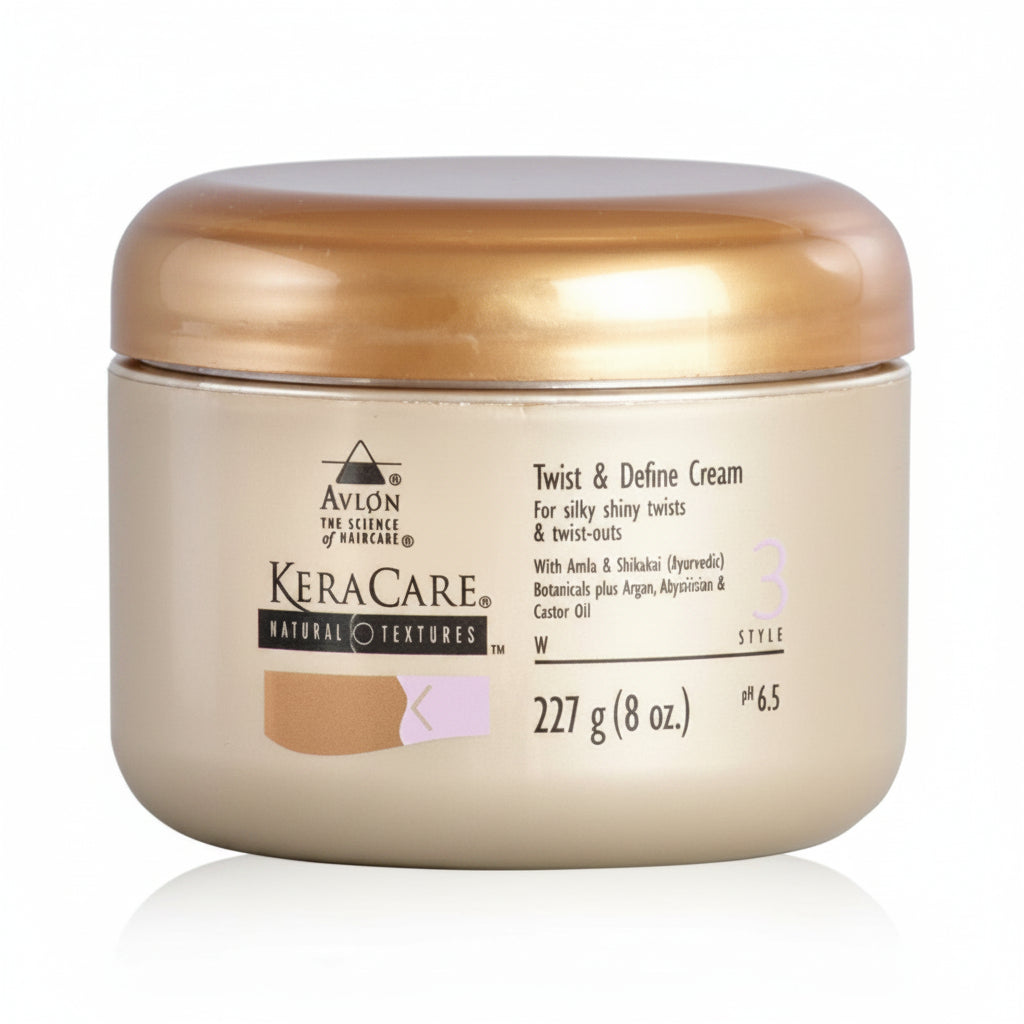 Keracare hair cream jar with gold lid on a white background