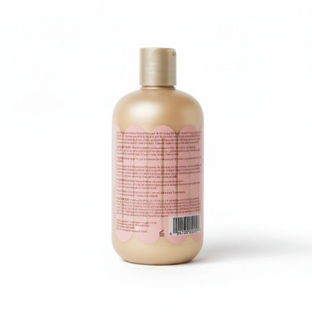 Beige bottle with a label on a white background
