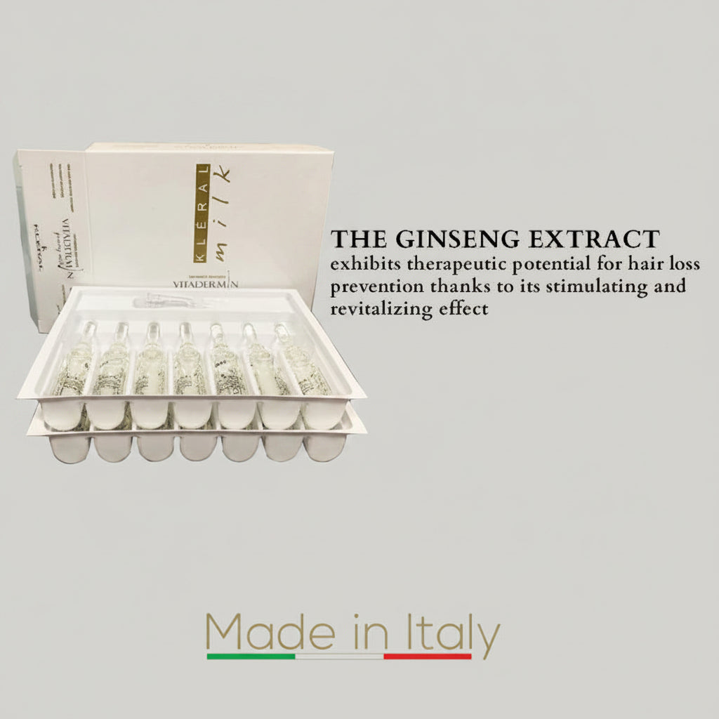 Packaging of a skincare product with ginseng extract on a beige background
