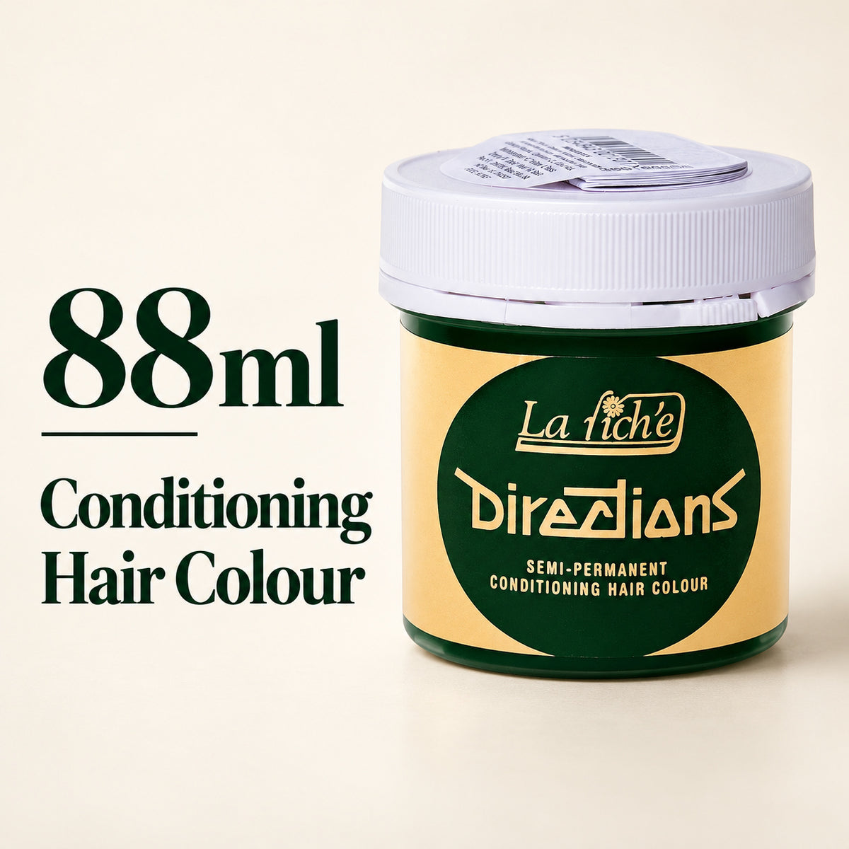 A jar of La Tiche Directions Conditioning Hair Colour, 88ml, shown on a light beige background with text overlays on the left.