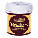 A jar of La Fiche Directions Semi-Permanent Conditioning Hair Colour on a white background. The container has a white screw-on lid, a dark maroon label with a large gold circle, and gold lettering.