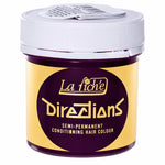 A jar of La Fiche Directions Semi-Permanent Conditioning Hair Colour, featuring a yellow and dark purple label with gold lettering and a white screw cap.