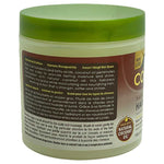 Jar of hair product with green lid and brown label on a white background