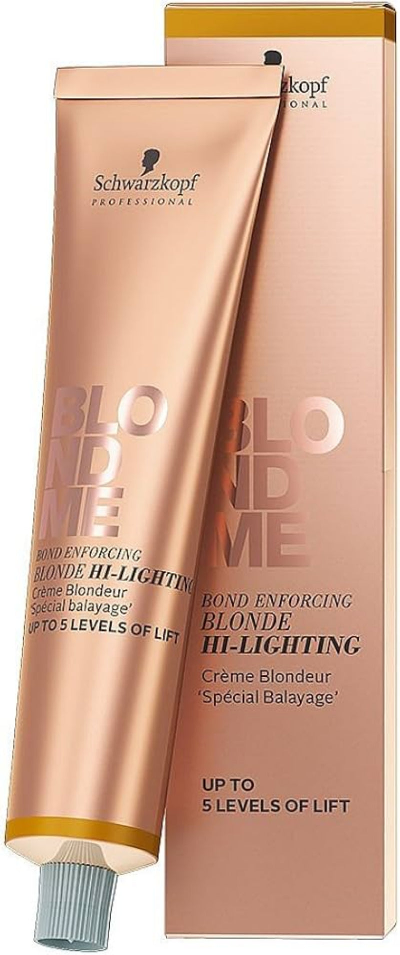 Schwarzkopf Blonde Me hair color tube and packaging on a white background