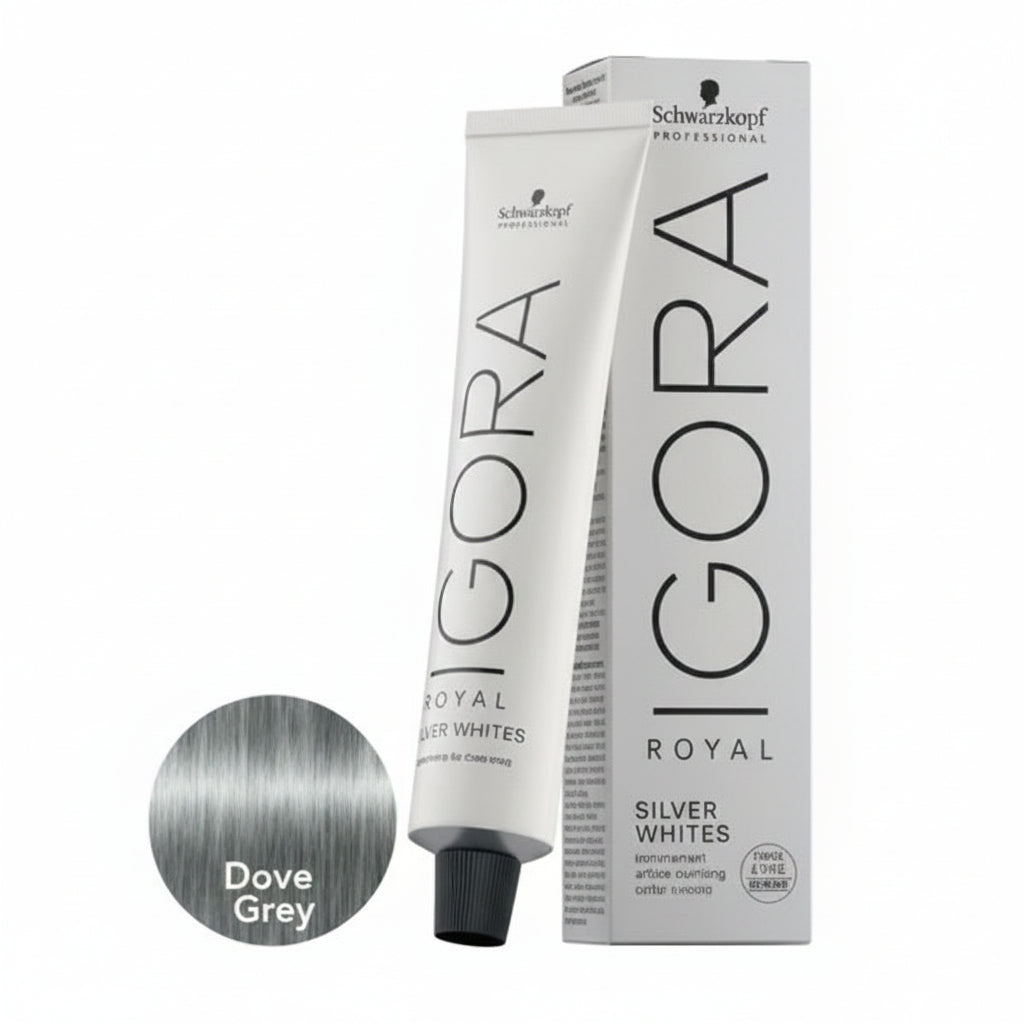 Schwarzkopf Gora Royal hair color with Dove Grey swatch on a white background