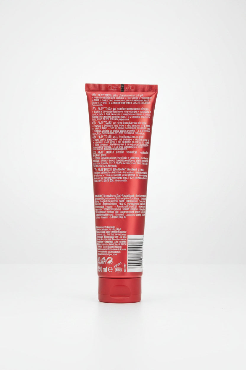Red tube with text and a barcode on a white background