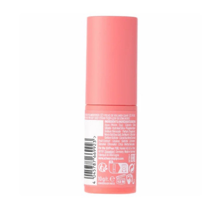 Pink cylindrical container with text and a barcode on a white background