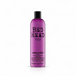 Purple shampoo bottle with black text on a white background