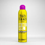 Yellow bottle of TIGI Bed Head Oh Bee Hive dry shampoo on a white background