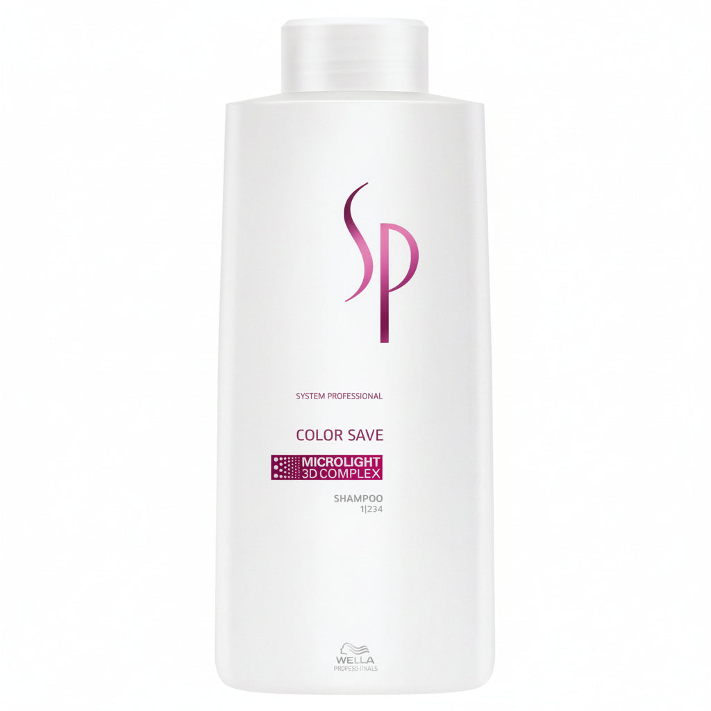 Wella SP Color Save shampoo bottle on a white background