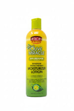 African Pride Olive Miracle moisturizer lotion bottle on a white background