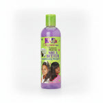 A bottle of Africa's Best Organic Kids Ultimate Moisture Shea Butter Conditioning Shampoo with a purple label, designed for children.