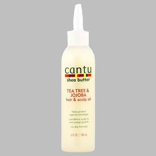 Cantu Shea Butter Tea Tree & Jojoba Oil 180ml to soothe dry scalp and moisturize hair.
