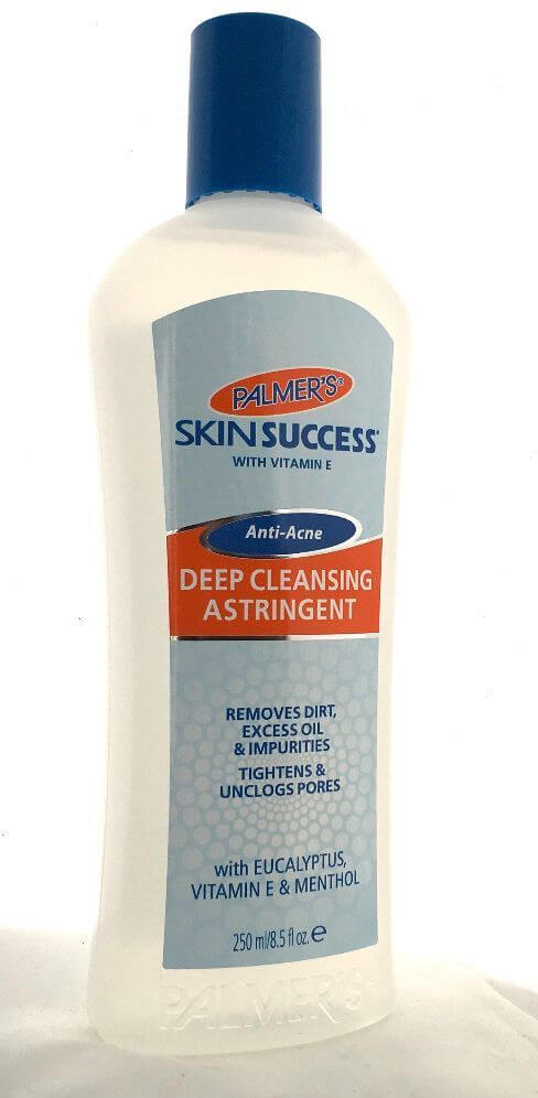 Palmer's Skin Success Deep Cleansing Astringent 250ml bottle with eucalyptus and menthol for acne treatment.