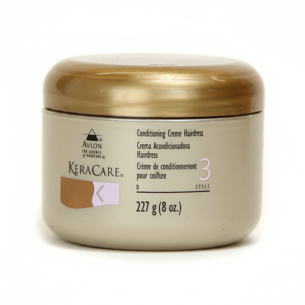 Keracare Conditioning Creme Hairdress jar with gold lid on a white background