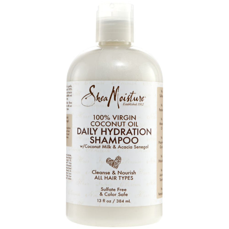 SheaMoisture coconut oil shampoo bottle on a white background